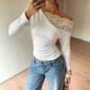 Women S French Lace Off Shoulder Long Sleeve Slim Fit T Shirt