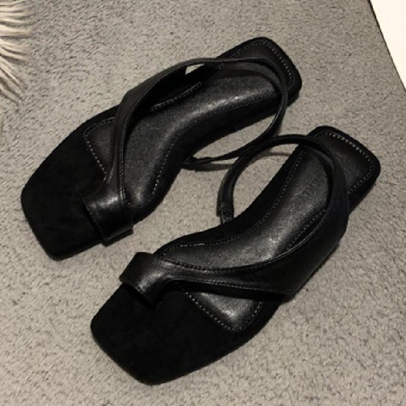 

Fashion Comfort Square Toe Narrow Band Flat Slippers Women Sexy Clip Toe Designer Brand Slippers Fashion Concise Non-slip Beach Shoes 35 чёрный