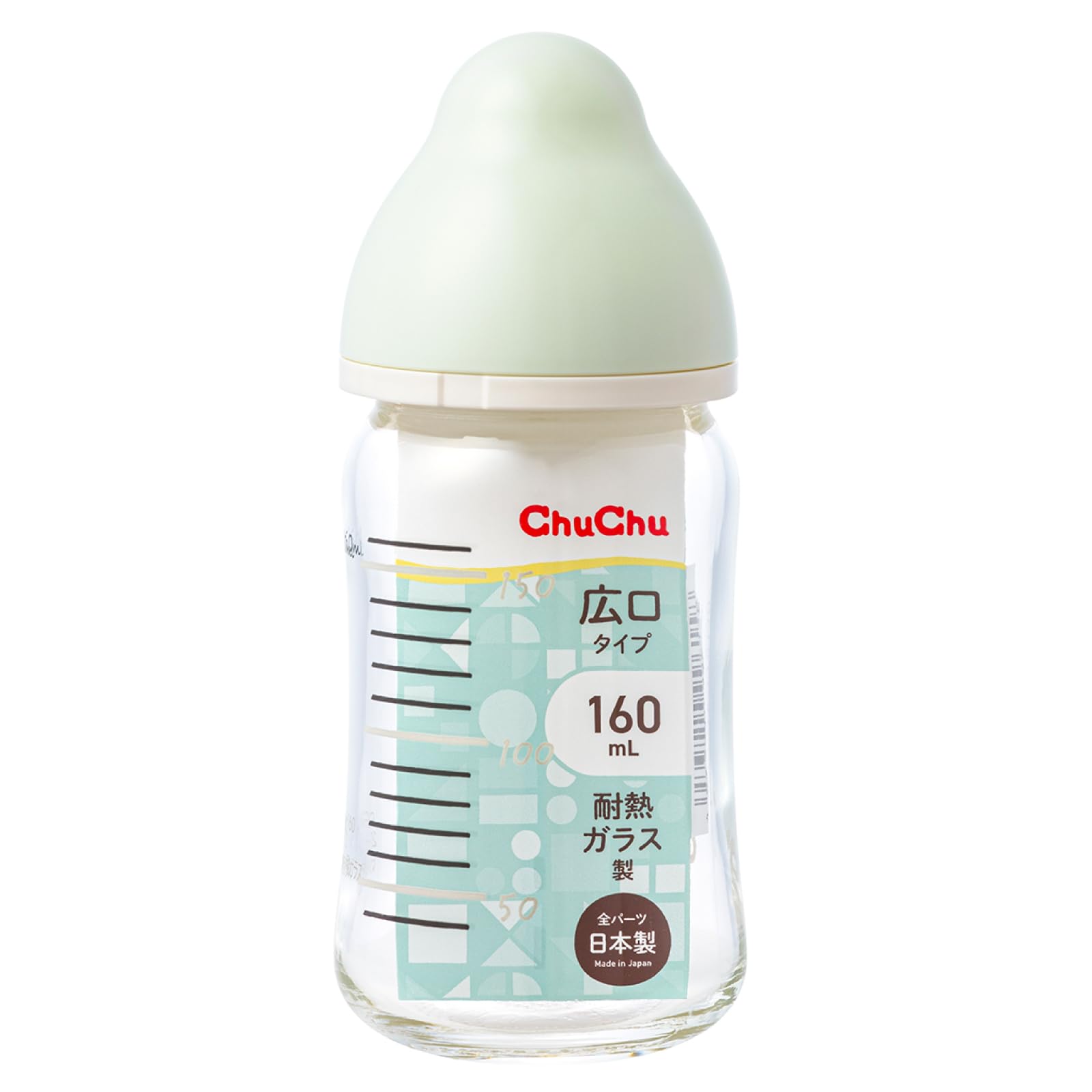 

Стеклянная детская бутылочка ChuChu с широким горлышком 160 мл Соска Сделано в Японии Новорожденные Отлучение от груди Все возрасты Multi-Fit Термостойкая зелёный