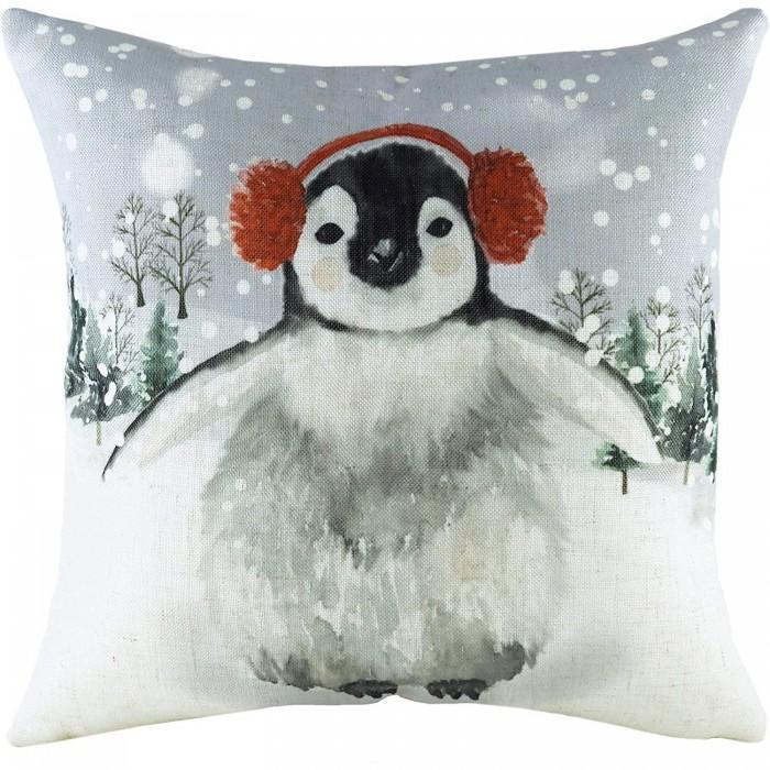 Evans Lichfield Snowy Penguin With Earmuffs Cushion Cover