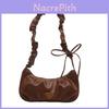 Bolsa de Ombro Nuvem Plissada com Laço em PU com Detalhes de Babados para Estilo de Rua Feminino