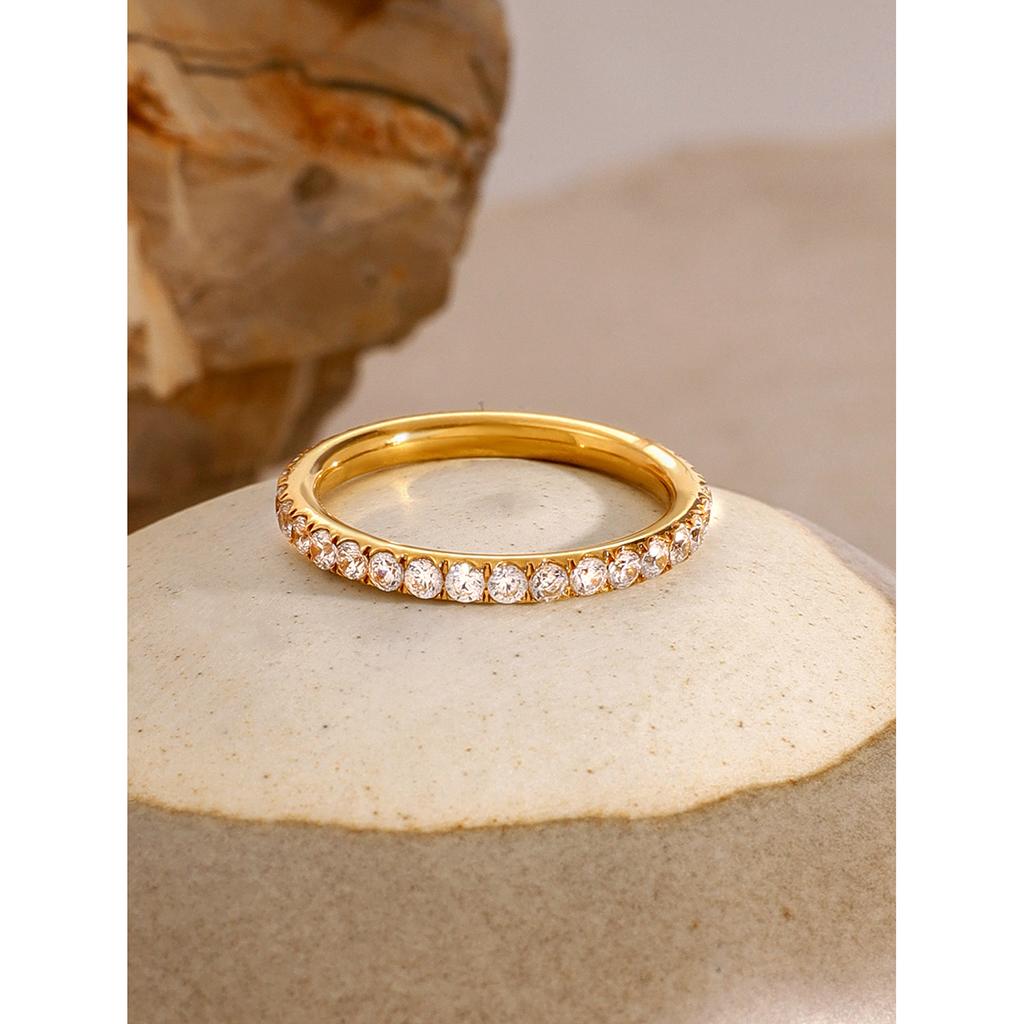 Uworld Jednoduchý nerezový prsteň Zlatý kubický zirkón Pozlátený 18 K Minimalistický šarm pre ženy Módne trendy šperky