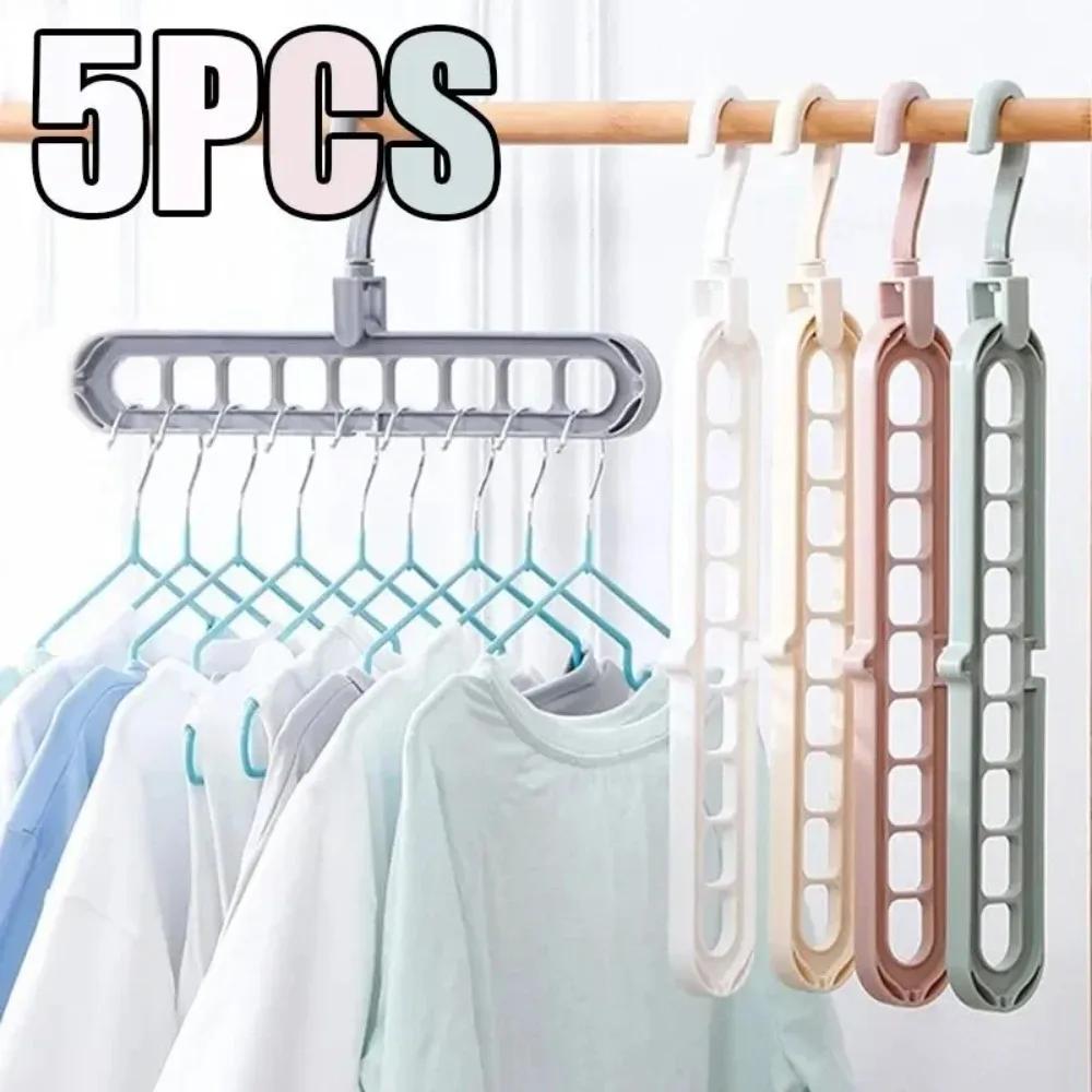5Pcs 9-Hole Wardrobe Storage Rack Multifunctional Foldable Clothes Drying Rack Storage Clothes Rack Space-Saving Clothes Hanger