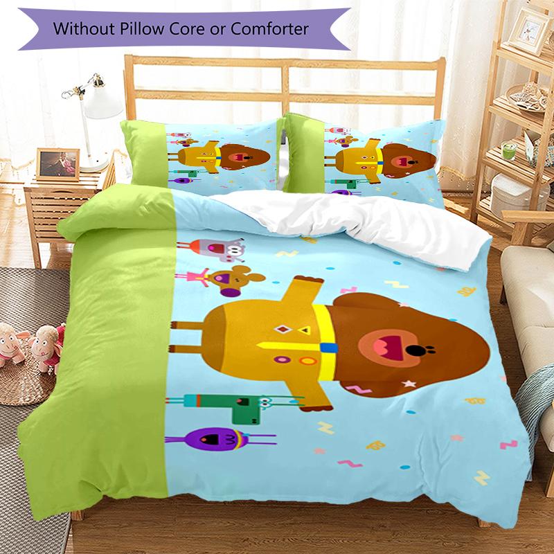3pcs Hey Duggee Bedding Set Duvet Cover Closure Includes 1 Duvet Cover & 2 Pillowcases, Soft and Comfortable for All Seasons.