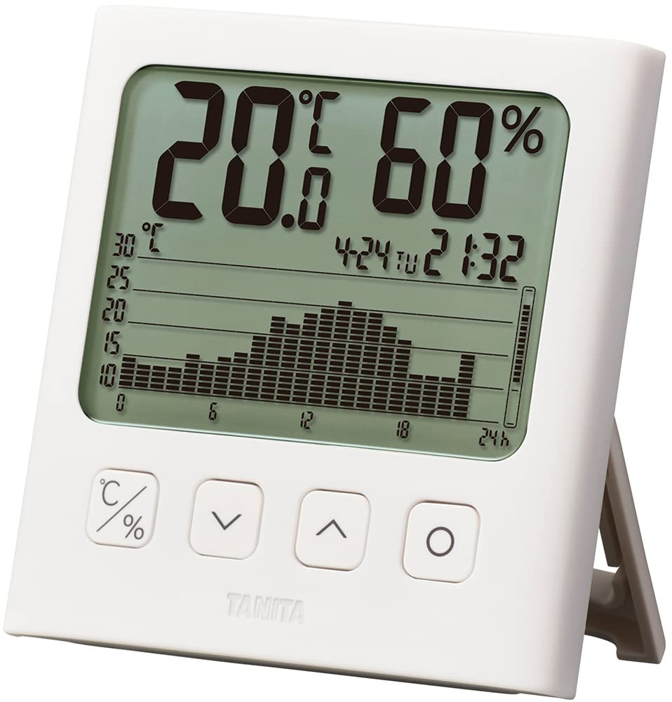 Tanita WH Digital with Graph for Easy Temperature and Humidity White TT-580 Thermometer/Hygrometer Monitoring, Clock/Calendar Function,
