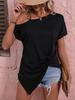 Women's Summer One-Shoulder Short-Sleeve Casual T-Shirt with Twisted Metal Strap