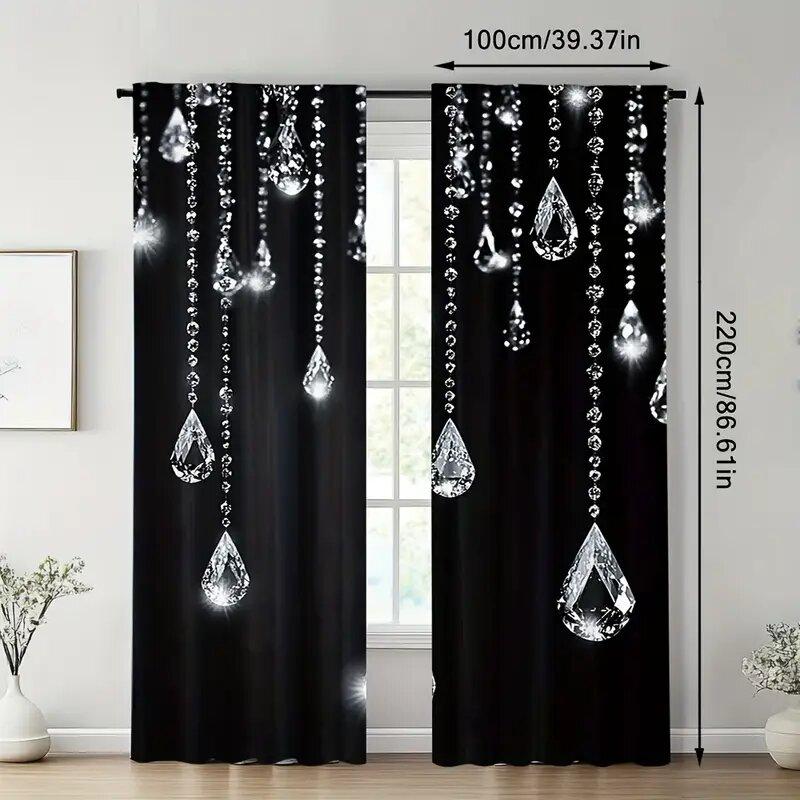 Black Crystal Curtains Pole Bag Bedroom Living Room Decoration Home Curtain Elegant Made Of Polyester Washable Area Ready