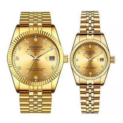 Couple's Gold Stainless Steel Watches: 3ATM Water Resistant, Stylish Analog Display, Japanese-Made Quartz Movement, Gold, Leisure, Business, Men's, Wo