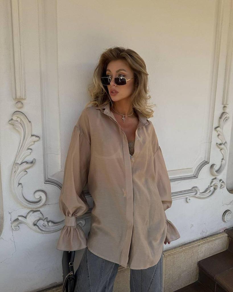 2025 European & American Women's Loose Lantern Sleeve Long Shirt