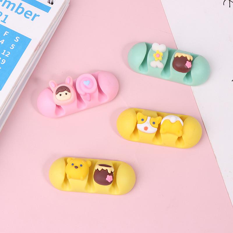 2Pcs Cartoon Cable Holder Silicone Cable Winder Wire Organizer Holder Cord Management Clip For Usb Earphone Network Cable