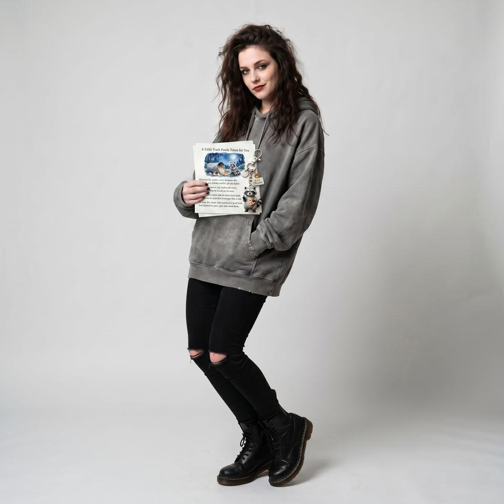 Novelty Trash Panda Keychain with Poem Set Unique Survival Gift for Adult Fans of Raccoon Figurines and Collectibles
