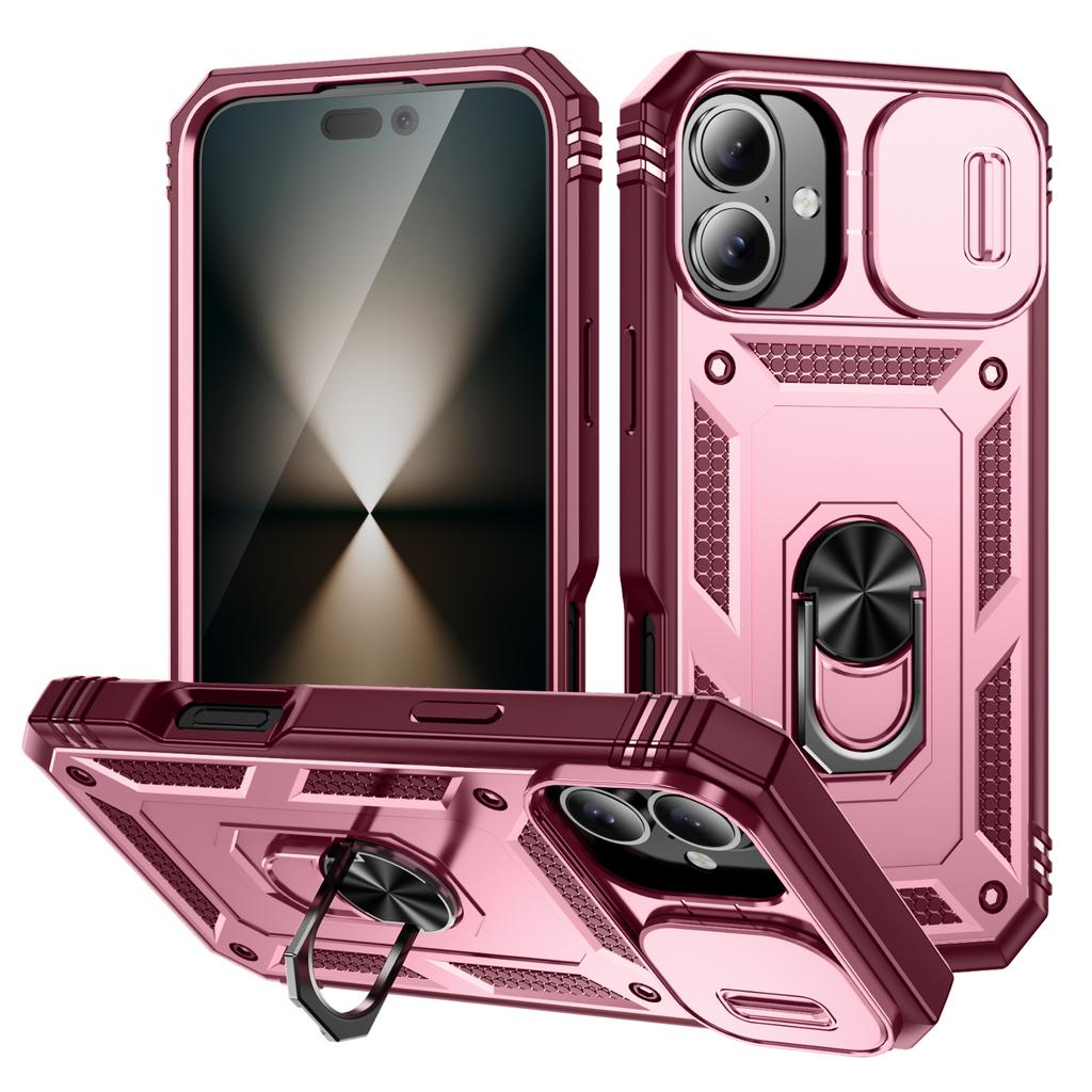 360 Degree Rotating Magnetic Ring Holder Phone Case for iPhone 16 15 14 Plus 12 13 Mini with Camera Slide Cover Protection