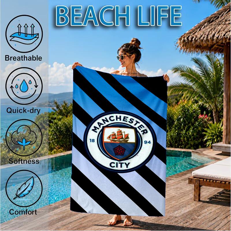 Asciugamano da Spiaggia in Microfibra Stampato City Football Club, Morbido e Assorbente, Asciugatura Rapida, Ideale per Viaggi Estivi, Essenziale per la Spiaggia, Piscina