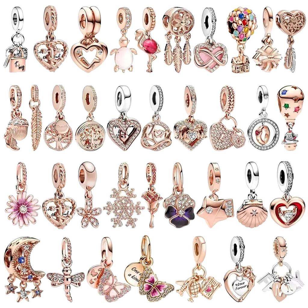 Fine Jewelry Rose Gold Family Tree Animal Mother Flower Original Copper Beads Charms For Necklace Diy Bracelet Women Gift