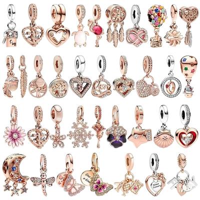 Bijoux Fins Or Rose Arbre Généalogique Animal Mère Fleur Perles Cuivre Originales Breloques Pour Collier Bracelet DIY Cadeau Femme