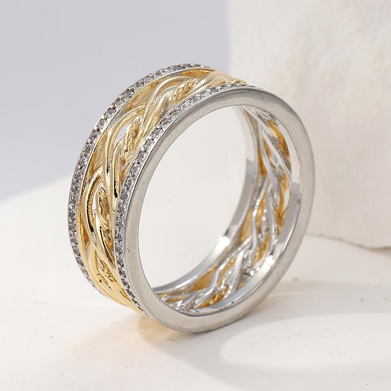 Dazzling Two Color Inlaid White CZ Surround Women's Ring Geometry Daily Wear Party Jewelry