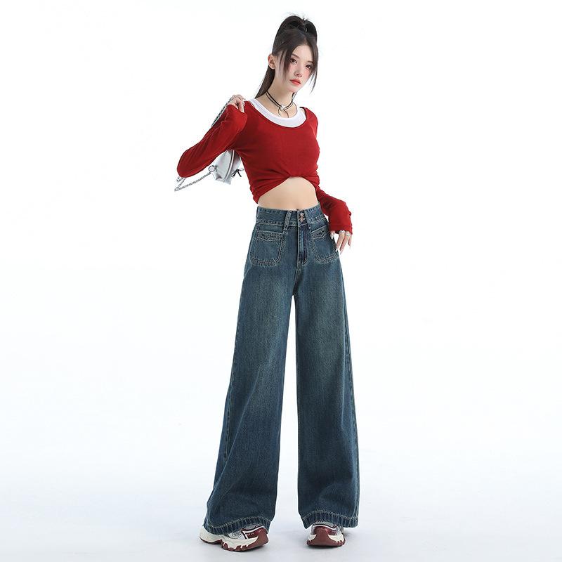 Retro High-waist Wide-leg Jeans for Women In Autumn Casual and Versatile Loose Straight Wide-leg Trousers for Women In Autumn