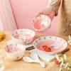 Creative Cartoon Underglaze Ceramic Dishes Tableware Household Strawberry Rabbit Salad Rice Dishes Housewarming Gift Combination