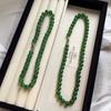 New Chinese ingot buckle green glazed bead necklace temperament collarbone chain Internet celebrity retro necklace women