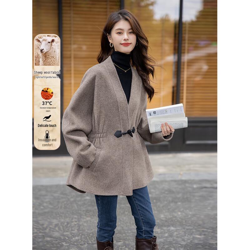 Mocana Women's Elegant Disc Buckle Wool Blend Coat