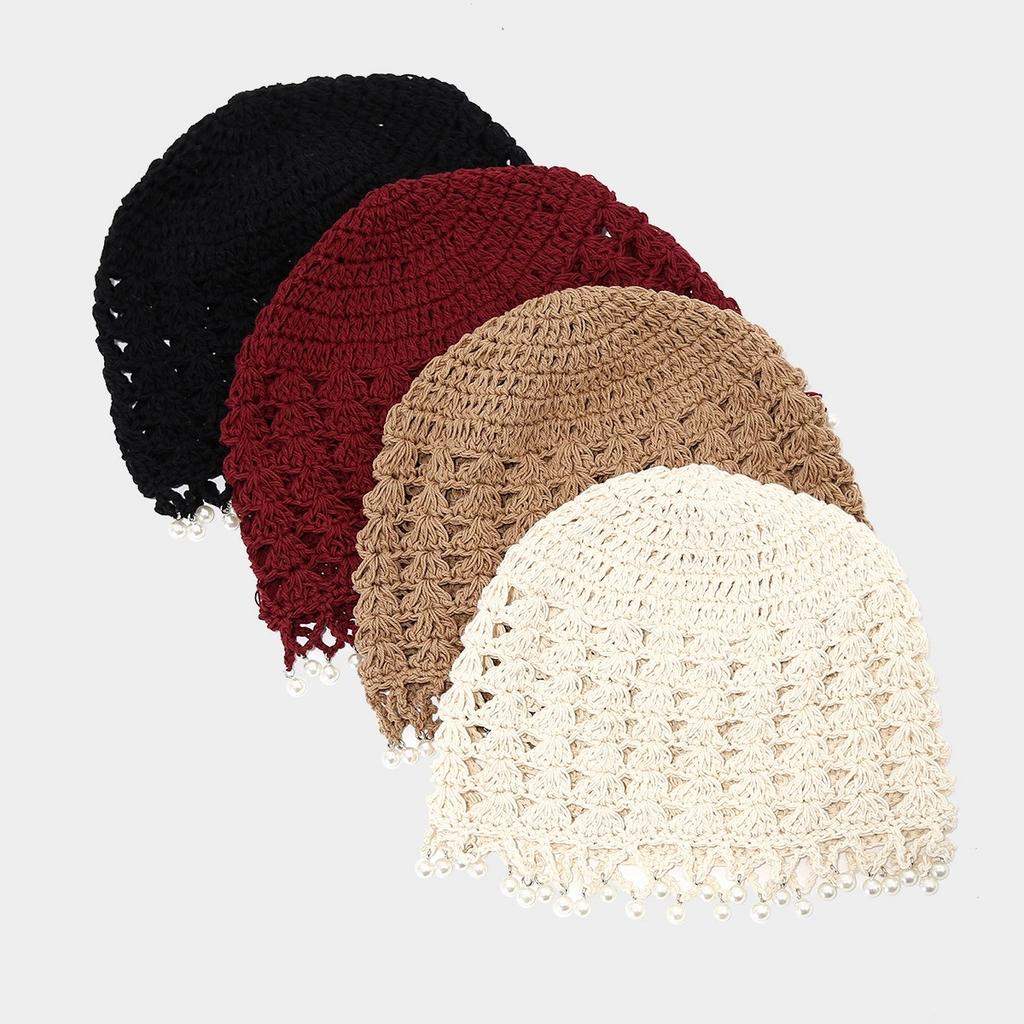 Spring and Summer Handmade Crochet Hollow Beanie Hat Women's Knitted Hats Lady 's Solid Skullies & Beanies
