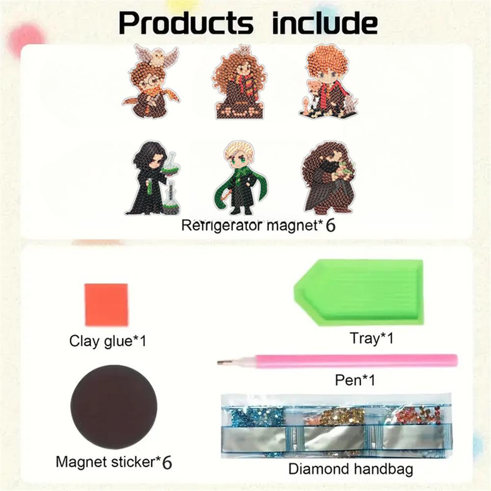6pcs/Set Magic Academy Series Diamond Painting Magnets for Refrigerator Diamond Art Fridge Magnets for Adults Diamond Art Refrigerator Magnets Kits