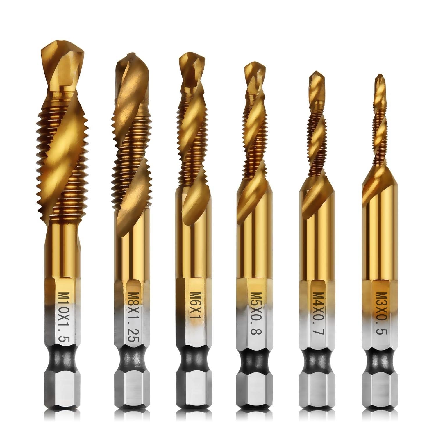 

Tap Drill Set, Set of 6, M3, M4, M5, M6, M8, M10, HSS High золотий