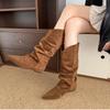 Mode Hiver Plissées Femme Bottes Montantes Genou Bout Pointu Chaussures à Élévation Interne Style Street Moderne Longues Botas Mujer