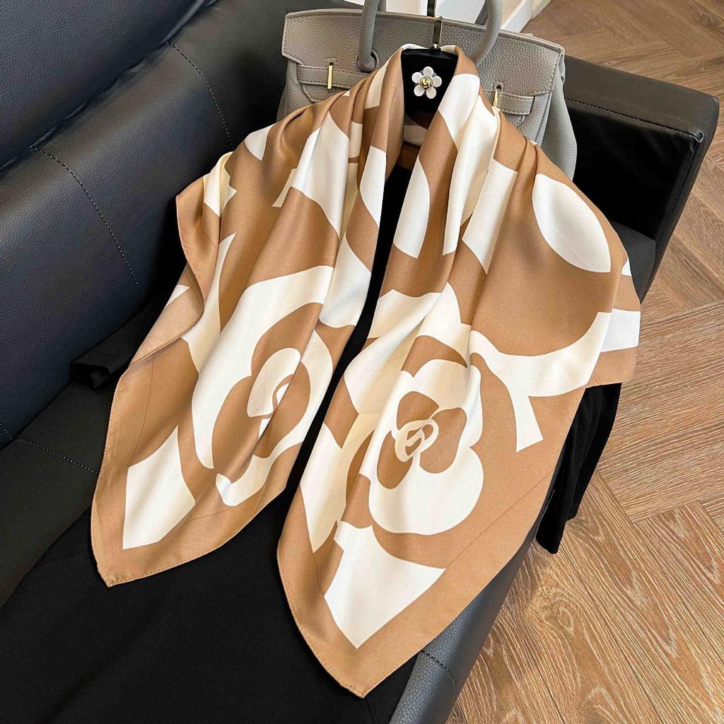 91Cm square scarf silk scarf women's new literary and fashion scarf accessories autumn and winter retro versatile shawl