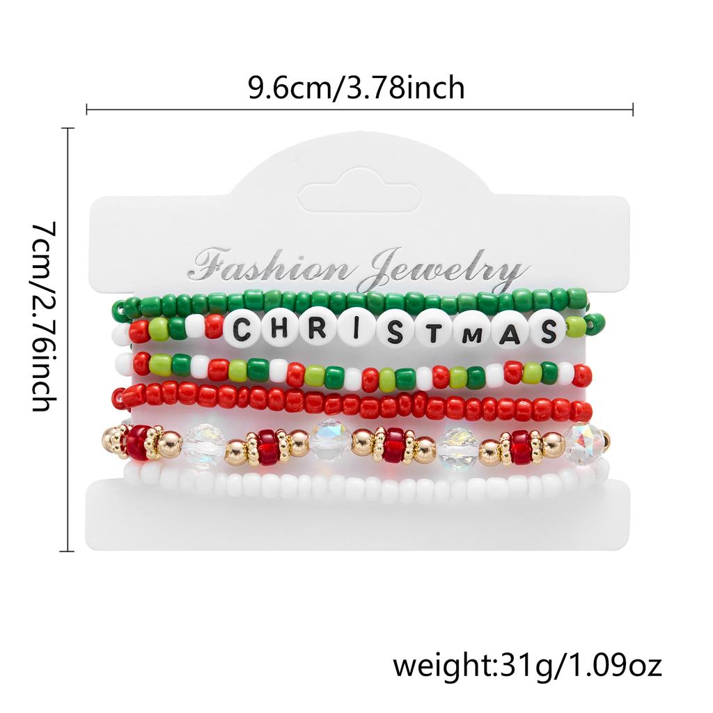Colorful Beaded Christmas Bracelet Set For Women Men Santa Claus Snowman Snowflake Pendant Bangles New Year Party Jewelry