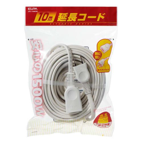 ELPA EDLP Extension Cord Power Tap AC125V 15A 10m White LPE-110N(W)