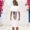 Women Plus Size Round Neck Short Sleeve Fitted White American Flag Printed Dress