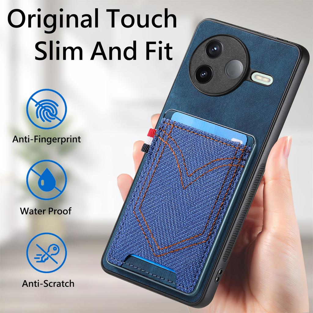 Pro Xiaomi Poco F7 Pro 5G/Xiaomi Redmi K80 5G Pouzdro na telefon Retro Džínovinová Textura Kůže Zadní Kryt s Držákem na Karty