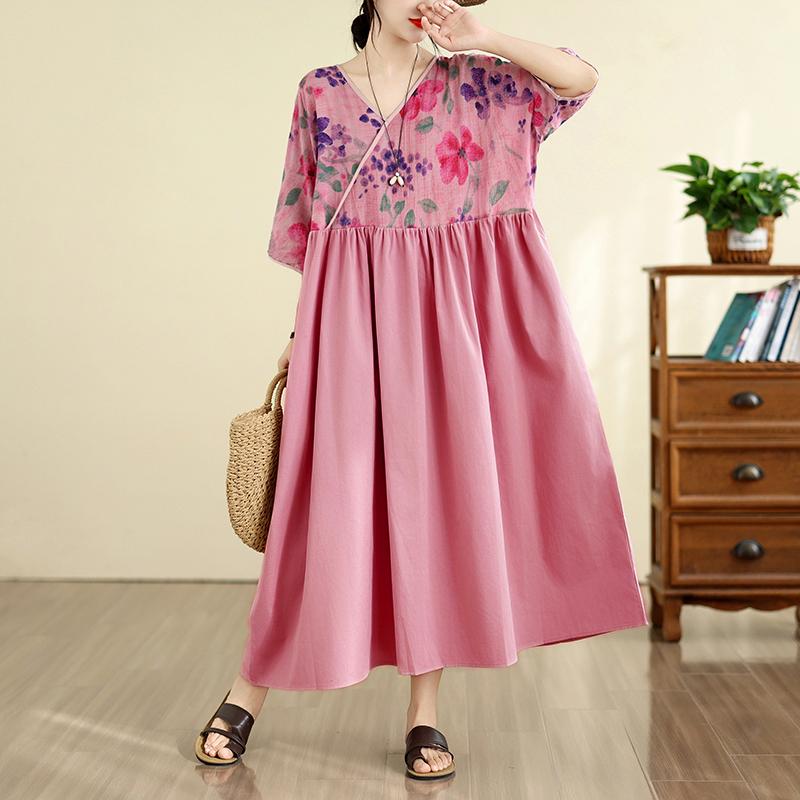 DIMANAF New 2026 Women Plus Size Summer Casual Beach Long Dress Cotton Loose Oversize Maxi Sundress Elegant Vintage Lady Print Floral