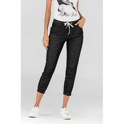 2025 Spring/Fall Women's Plus Size Elastic Waist Drawstring Jeans – Loose Fit Long Denim Pants