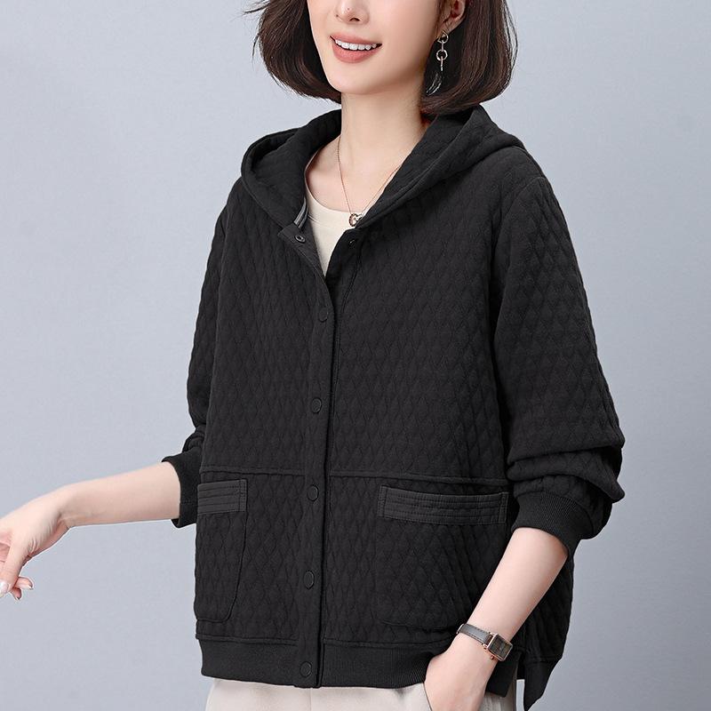 Women's Hooded Jacket: 2024 Spring/Autumn, Loose Fit, Plus Size, Casual Cardigan for Middle-Aged Moms