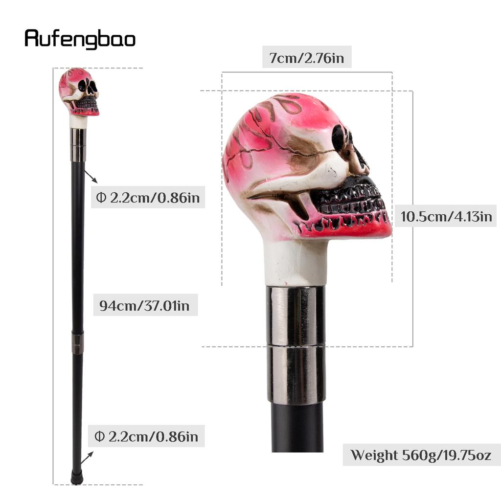 Pink White Resin Skull Head Walking Cane Fashion Decorative Steel Walking Stick Gentleman Elegant Cosplay Cane Knob Crosier 94cm