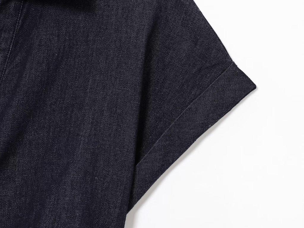 2025 Spring Women's European & American Style Short-Sleeve Denim Midi Dress with Turn-Down Collar