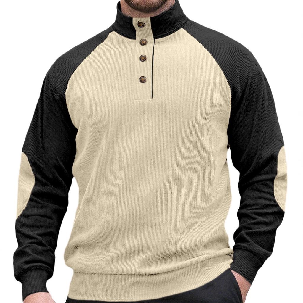 Spring and Autumn Men's Outdoor Raglan Sleeve Casual Stand Collar Loose Corduroy Long Sleeve Sweatshirt