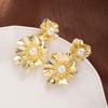 925 Silver Needle Retro Gold Pearl Flower Earrings Women'S High Sense Personality Earrings Exaggerated Fashion Stud Earrings Earrings