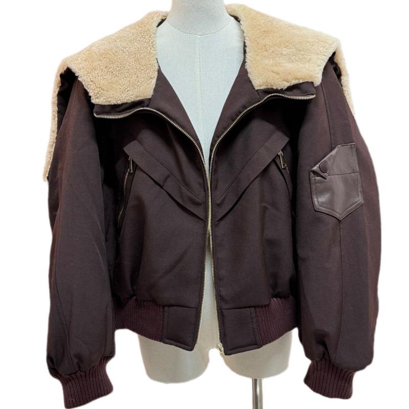Autumn and winter new splicing lamb wool coat goose down jacket lapel short jacket thickened