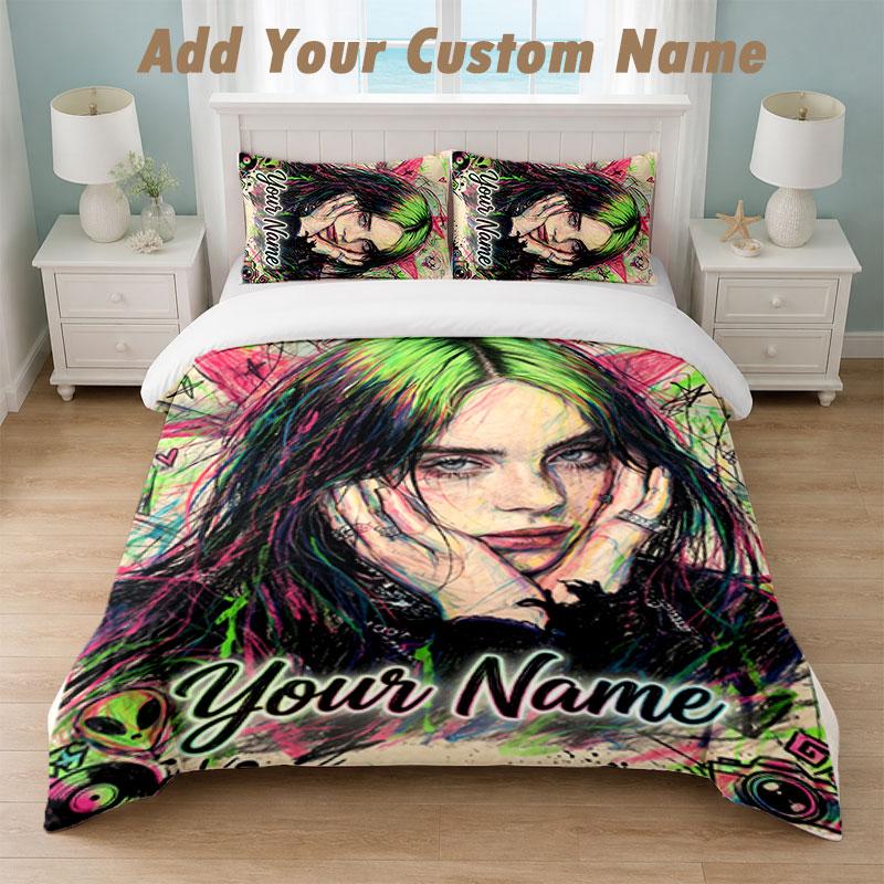 Bedding Set 1 Duvet Cover 2 Pillowcases Billie Eilish Print Soft Bed Linen Bedroom Decor