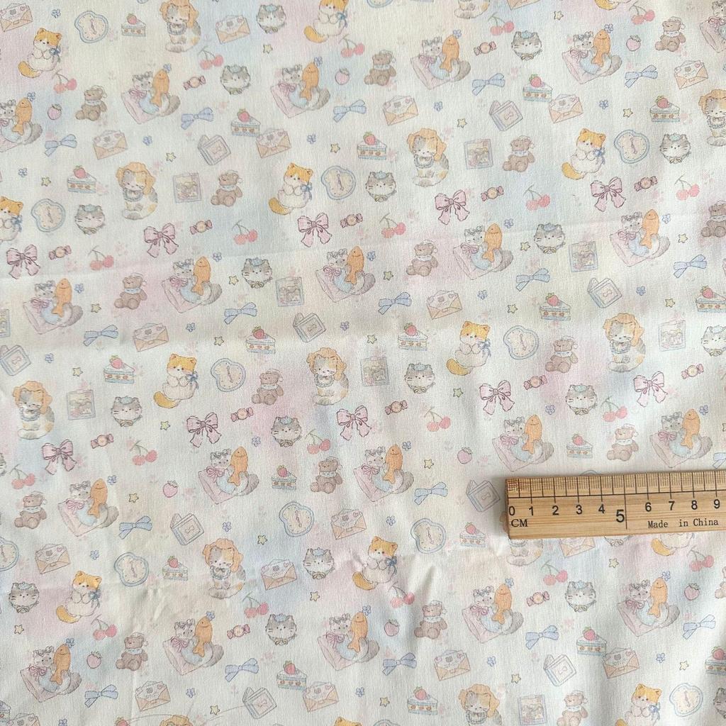 100% Cotton Digital Print Korean Cherry Bear Floral Fabric for Women's, Children's, Family Outfits & DIY Homewear