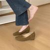 Korean version of slope heel suede square head single shoes women's 2025 new high heels one-pedal grandma shoes temperament commuter shoes women