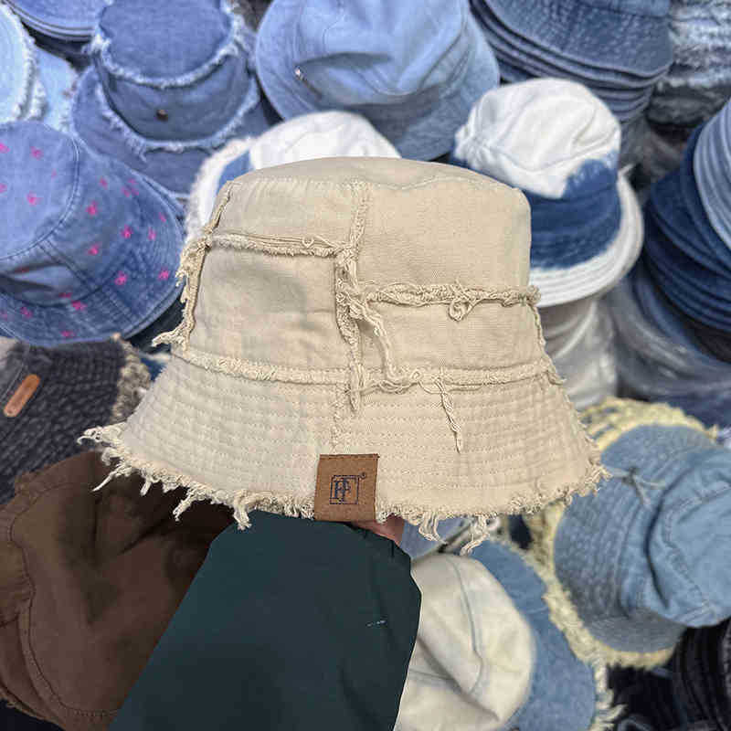 

Japanese-style washed frayed edge fisherman hat for men and women, spring and summer sun protection, double-sided bucket hat, distressed style, Labeled double-sided hat