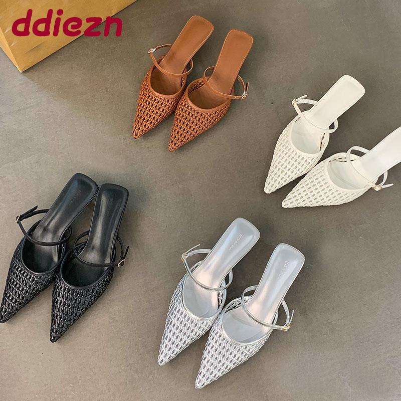 Mode Mode Weben Flache Damen Niedriger Absatz Sandalen Schuhe Weibliche Pantoletten Spitzschuh Damen Absatzsandalen Schuhe Pantoletten Schuhwerk