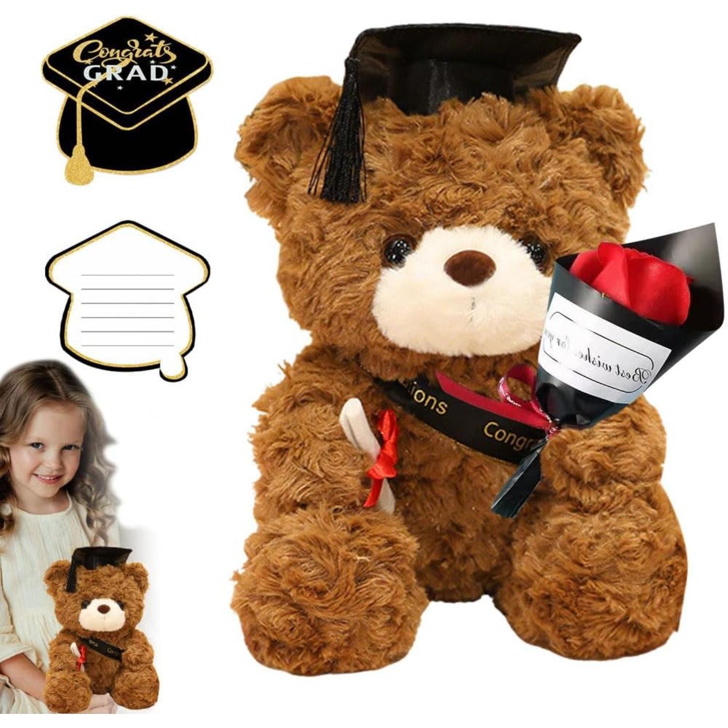 Graduation Bear, Graduation Teddy Bear with Graduation Cap, 2026 Graduation Plush Teddy with Hat Fluffy Toy Soft primary High School College коричневый