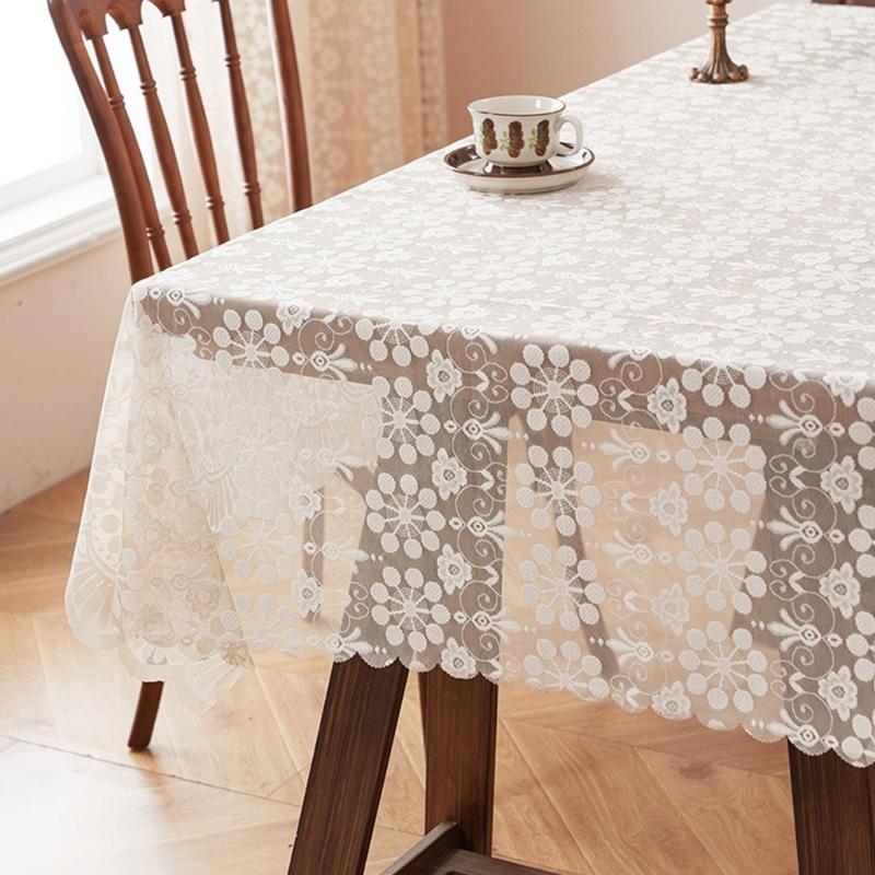 Nonslip Florals French Lace Tablecloth Polyester Fabric Easy Cleaning for Home Dining Table Cover