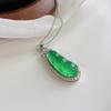 Glossy Green Chalcedony Bean Pendant, Ice Transparent With Chain, Gift For Mom