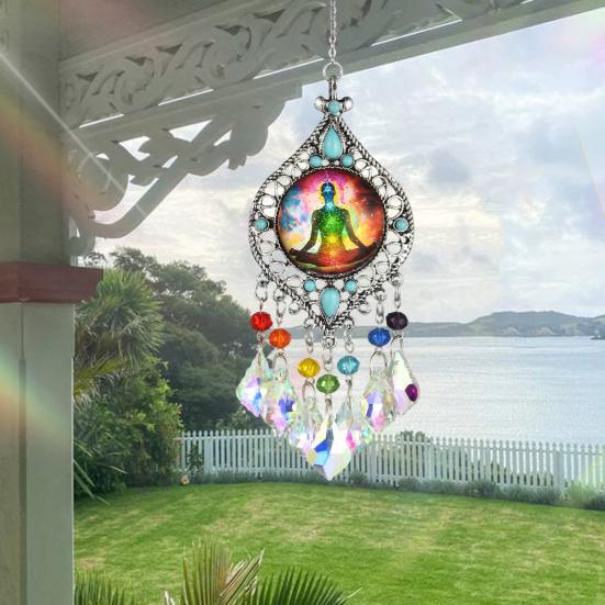 Chakra Sun Catcher Handcrafted Faux Crystal Suncatcher Zen-Inspired Prism Hanging Decoration